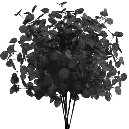24 Inch Artificial Eucalyptus Stems - Black Faux Foliage for Home & Wedding Decor