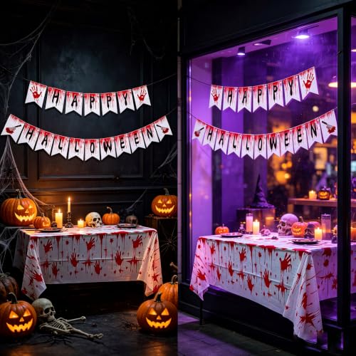 Halloween Bloody Handprint Party Tablecloth & Flag Set - Horror Theme