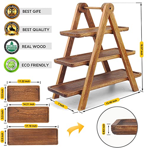 Brown 17.2 x 7.5 Inch Wooden 3-Tier Serving Tray Cupcake Stand