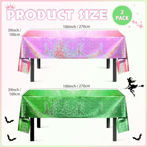 Pink and Green Holographic Tablecloth Set - 39x106 Inches for Halloween & Party Decorations