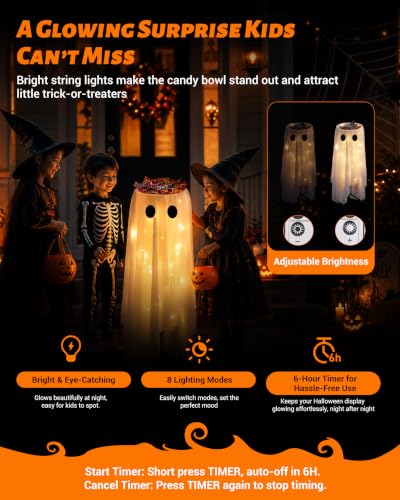 Halloween Ghost Candy Bowl with Remote Control & Adjustable Stand - Glowing Trick-or-Treat Decor