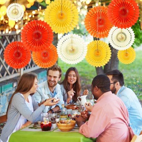 Orange & Yellow Paper Fans Fall Party Decorations - 12PCS Tissue Paper Fans for Girl Birthday Baby Shower Wedding Halloween Thanksgiving Autumn Room Wall Hanging