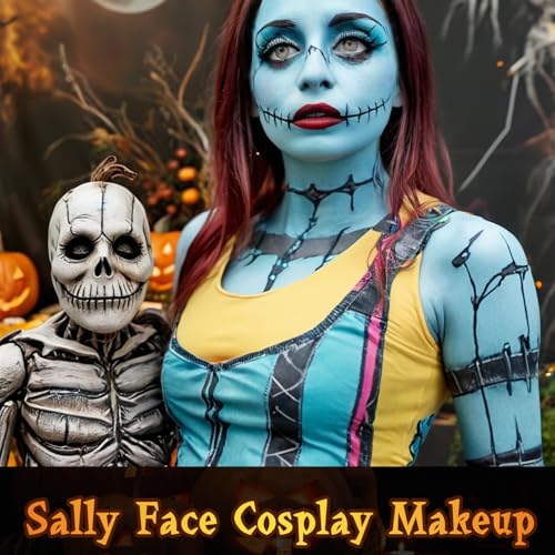 Sally Makeup Kit - Light Blue Face Paint, Lipstick, Eyeliner & Sponges for Costumes - Variation of THIS Listing