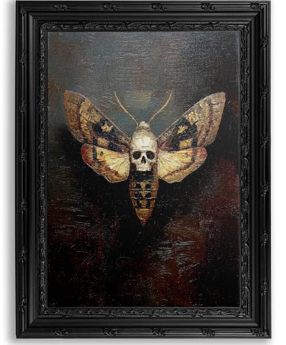 Skull Moth Canvas Wall Art - Framed Gothic Dark Decor 11 x 9 inches