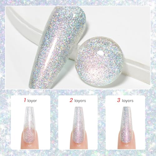 Rainbow Glitter Nail Polish - Quick Dry, Iridescent, 15ml - Glitter Rainbow Variation