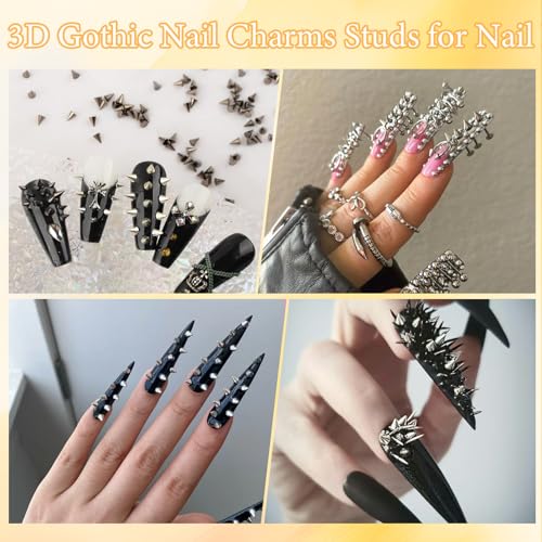 Silver Gothic Nail Studs & Pearl Set with Chain Cone Rivets - S2 Silver Pearls