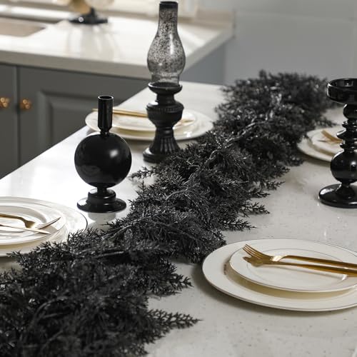 Halloween Black Artificial Cedar Garland 9ft - Spooky Decor for Indoor & Outdoor