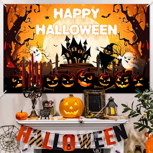 Halloween Banner 8x6ft Orange and Black Horror Scene Party Decor Variation of THIS listing