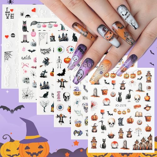 Halloween Nail Stickers 3D Ghost Skull Spider Pumpkin Nail Art Decals - 30 Sheets
