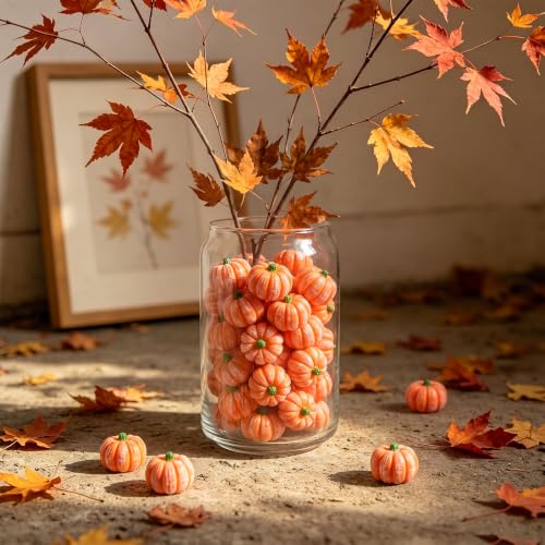 Mini Artificial Pumpkins Bulk 50 Pcs for Halloween Fall Decor Table Vase Filler