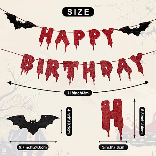 Halloween Birthday Banner - Red Glitter Dripping Blood & Bat Accents - Gothic Horror Party Decorations - Variation of THIS Listing