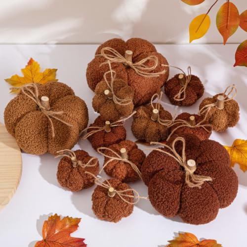 6-Inch Fall Pumpkin Decorations Set of 3 Brown Fabric Pumpkins - Rustic Home Decor