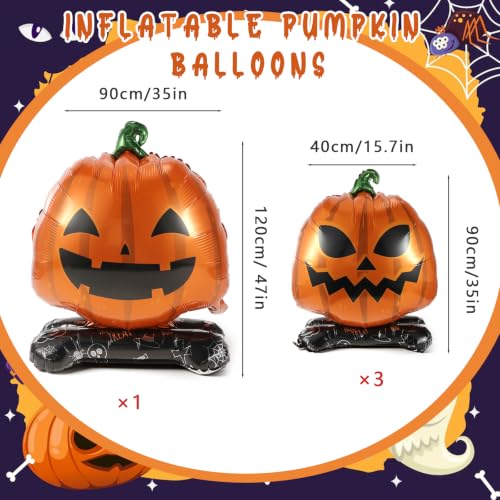 Halloween Pumpkin Foil Balloons Set - 4pcs Large & Small Decorations