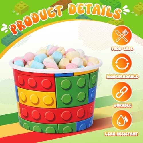 Disposable Building Block Ice Cream Cups - 16oz, 60 Pack