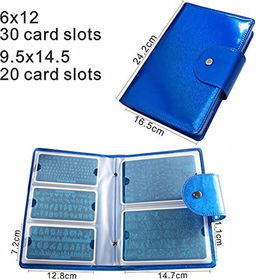 FingerAngel 50 Slots Image Stamper Plate Collection Nail Art Stamp Plate Stamping Plates Cases Stamp Nail Template Organzier for 6.0x12.0cm and 9.5X14.5CM Nail Art Plates(Dark Blue)