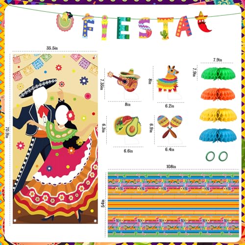 Cinco De Mayo Backdrop & Party Decorations Set - 6x3 ft Banner, Tablecloth, Props