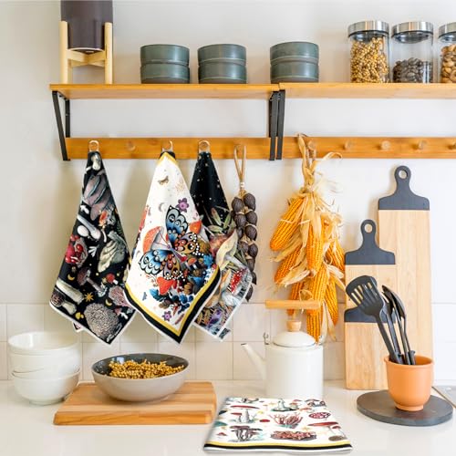 Multicolor Witchy Kitchen Towels Set of 6 - Boho Gothic Mushroom Design