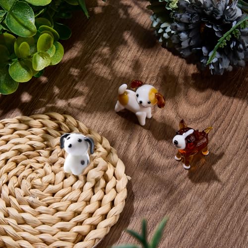 Set of 3 Hand Blown Glass Dog Figurines Tiny Animal Decor Gift