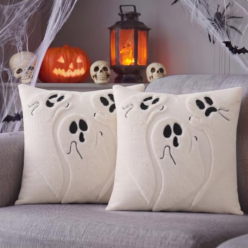 Halloween Throw Pillow Covers 18x18 Inch Set of 2 White Ghost Halloween Decor