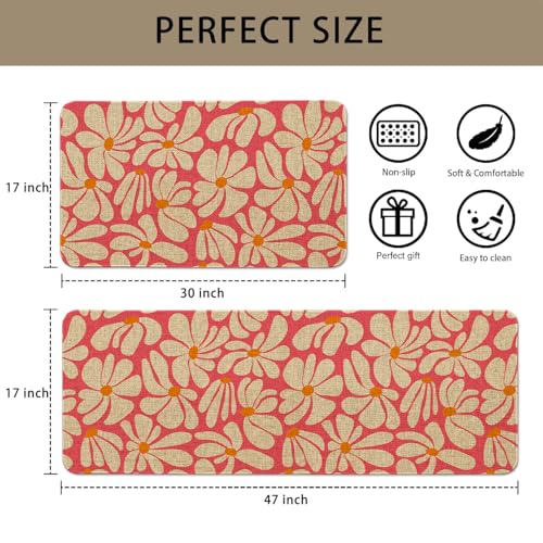 Pink Daisy Floral Kitchen Rugs Set - Non-Slip Indoor Mats for Kitchen & Home Decor, 2-Piece