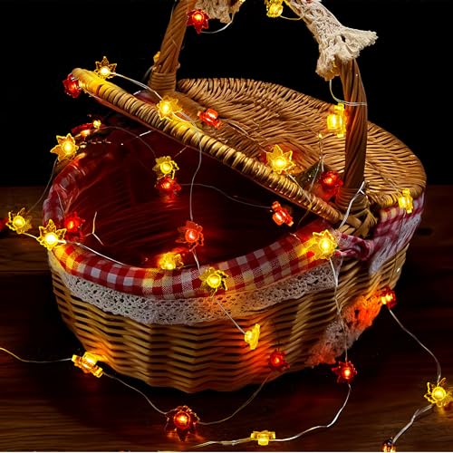 Fall Decorations for Home 12.8FT 40 LED Maple Leaf String Lights - Battery Operated with Timer