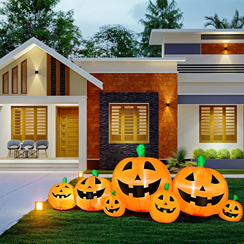 Halloween Inflatable Pumpkin Decorations Set - 8 ft Yard Lights with Internal LED, Easy Setup