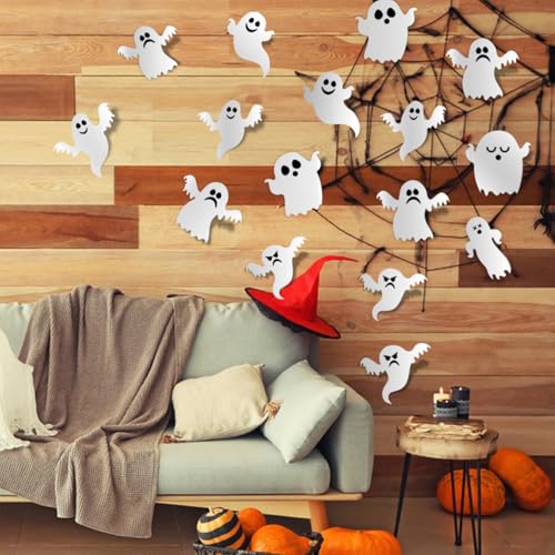 Ghost Halloween Wall Stickers - 42Pcs 3D Ghost Wall Decor for Horror Classroom & Home - Variation Ghost-2