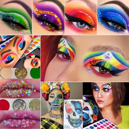 54-Color Neon Eyeshadow Palette - Bright Matte, Glitter & Shimmer Makeup for Women