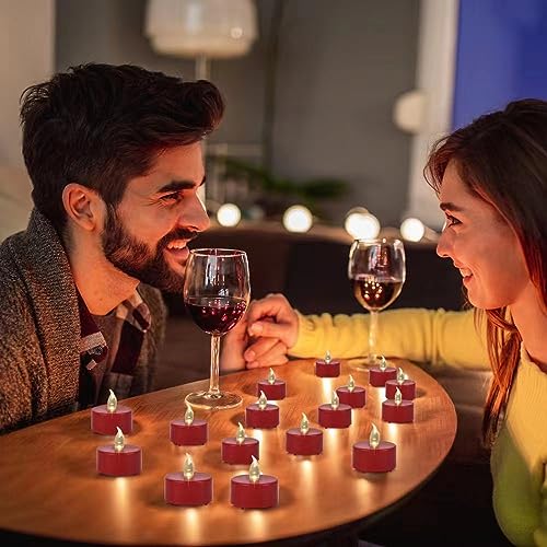 Battery Operated Flameless Tea Lights 24 Pack - Red, No Remote Control