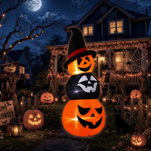 6 Ft Inflatable Halloween Pumpkin Decor with Built-In LED Lights for Yard