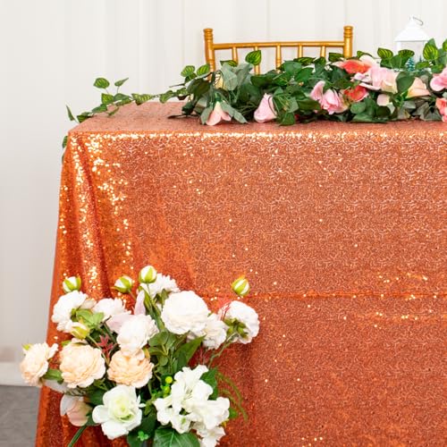 Orange Sequin Tablecloth 50x80 Inches Rectangular Glitter Overlay for Weddings & Parties