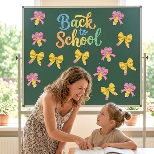 Bow Pencil Glitter Back to School Cutouts - 100PCS Classroom Decor Set