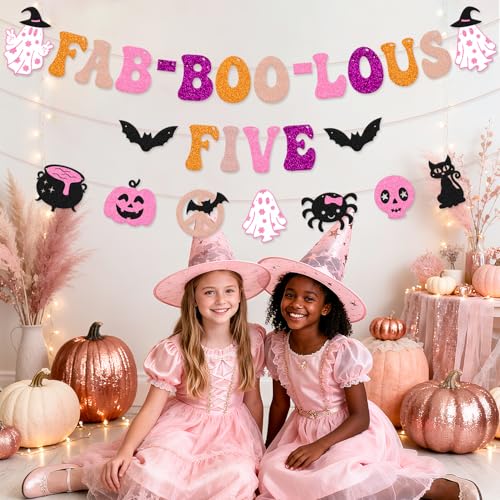 Halloween Glitter Banner for Fifth Birthday Party - Spooky Cute Decorations