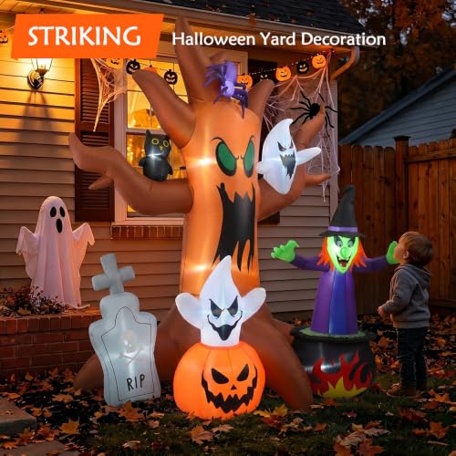 Halloween Inflatable Spooky Tree Decoration - 8 Ft Yard Decor with LED Lights - Variation: Spooky Tree