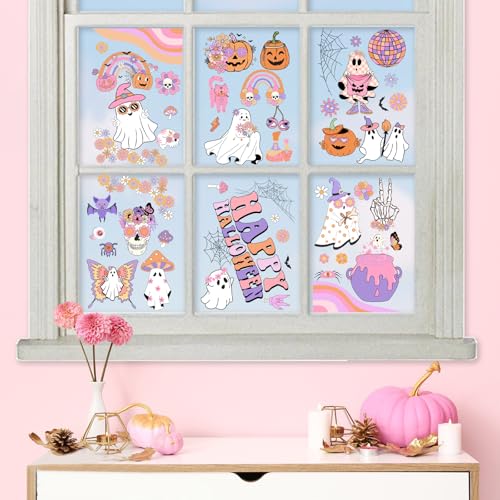 Kreatwow Halloween Groovy Window Clings - 6Pcs Double-Sided Ghost Pumpkin Party Decor