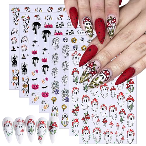Halloween Nail Art Stickers - Ghost Pumpkin Spider Blood Drop - Mushroom Variation