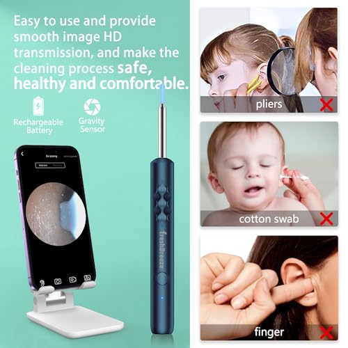 Ear Wax Removal Tool with Camera & Light - Blue 8-Piece Ear Cleaning Kit for iOS & Android