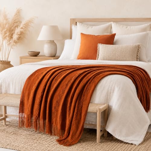 Rust Throw Blanket for Couch - Caramel 50x60 Inches, Soft Acrylic Bed Cover