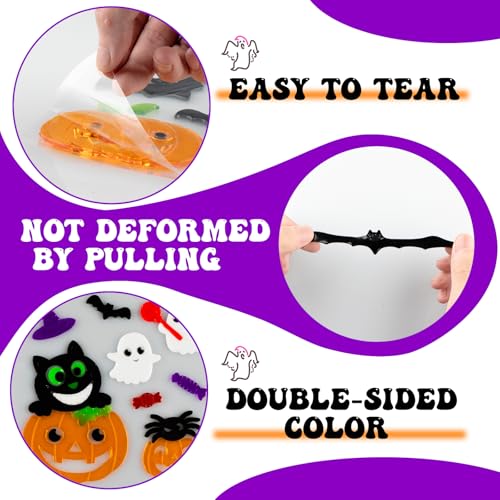 Halloween Window Gel Clings Set - Witch & Black Cat Decorations for Glass
