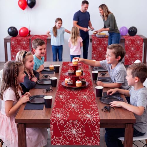 Spider Web Table Runner Linen Party Decorations - Black/Red, Red/Black, White/Purple, 3 Pcs