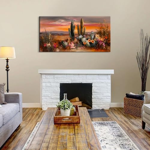 48-Inch Desert Cactus Wall Art Canvas Sunset Landscape Decor - Southwest Style