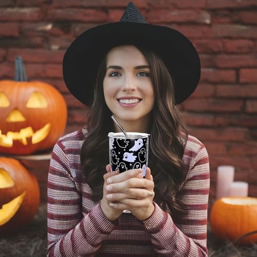 Halloween Ghost Stainless Steel Travel Tumbler with Lid Straw & Brush - Spooky Coffee Mug for Women, Large Capacity, Ghost Variation
