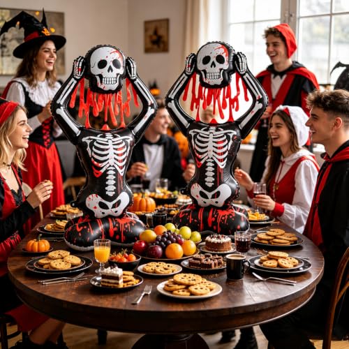 2 Pack Self Standing Skeleton Balloons - Halloween Decorations, 3.7FT