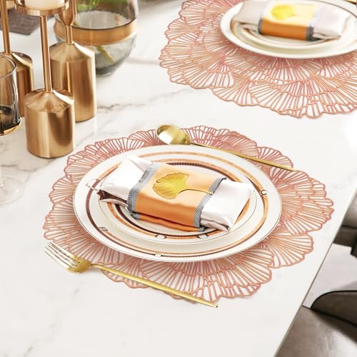 Rose Gold Placemats Set of 12 Flower Tablemats Vinyl Dining Table Decor - Modern Kitchen