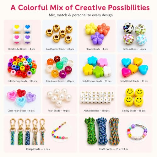 Bead Keychain Making Kit with 421+ Pieces - DIY Bag Charm & Jewelry Set