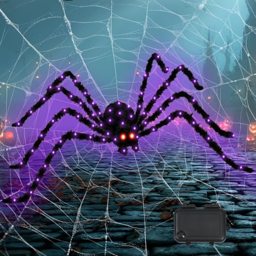 Giant Halloween Spider Lights with Timer - 82 LED Waterproof Outdoor Decor - 1 Pack