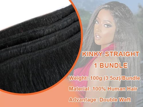 Bundles Human Hair Kinky Straight Yaki Straight Bundles Kinkystraight 16 Inch 1 Bundle 12A 100% Unprocessed Brazilian Virgin Human Hair Bundles for Black Women Natural Black Raw Hair Extension