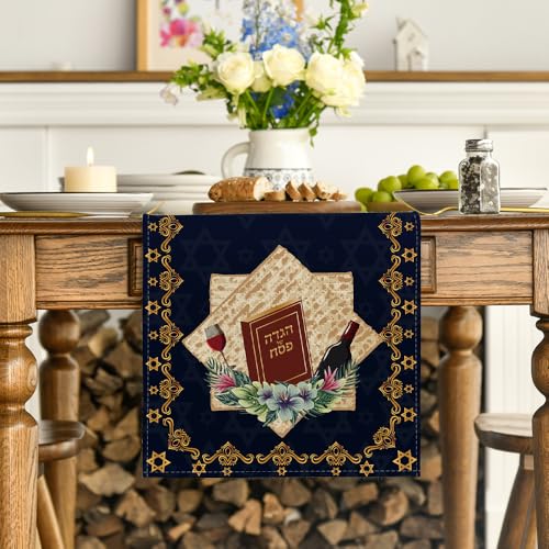 Blue Pesach Star of David Table Runner 13x72 Inch - Passover Holiday Decor