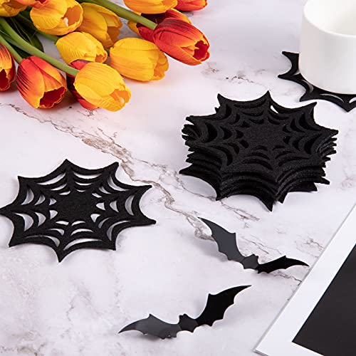 Halloween Spider Web Drink Coasters Set - Black 4.3 x 4.3 Inch Party Table Decor