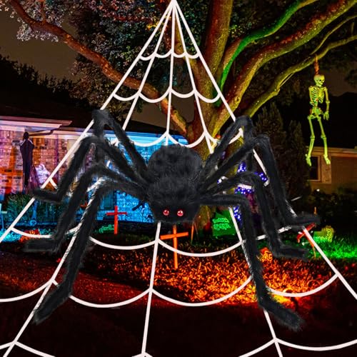 200-Inch Halloween Spider Web and 59-Inch Giant Fake Spider Decorations Outdoor Yard Indoor Party Decor